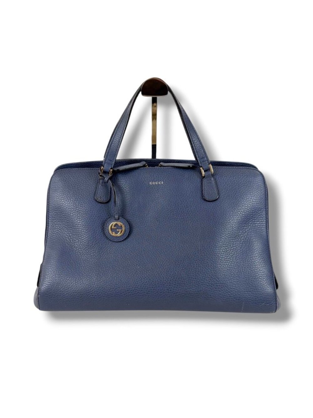 Gucci Handbag Leather Blue Tote with Interlocking Charm